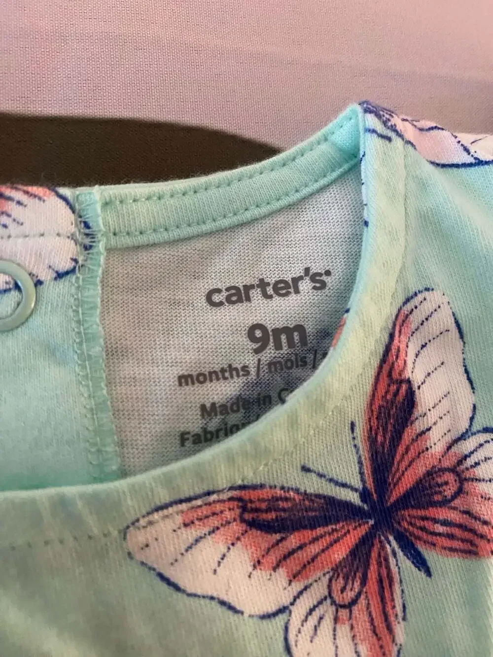 Carter's Baby Girl 9M 2-Piece Striped Pink Dress and Butterfly Print Romper Set